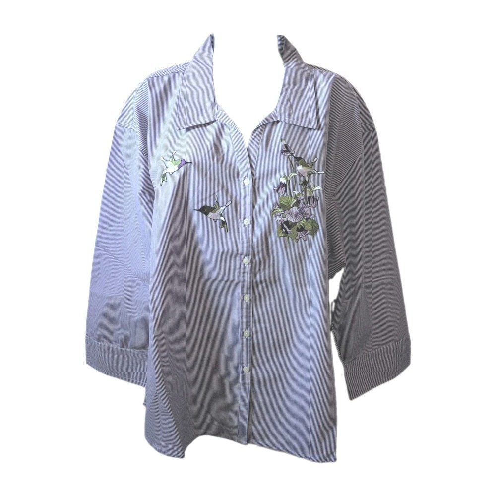 Get Lucky U.S.A. Button-down Shirt Women's 2X Hummingbird Floral Motif - New